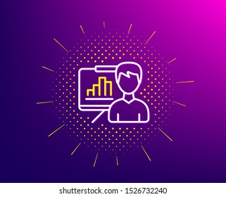 Presentation board line icon. Halftone pattern. Column graph sign. Growth diagram symbol. Gradient background. Presentation board line icon. Yellow halftone pattern. Vector