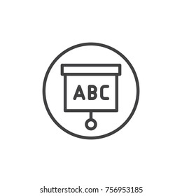 Presentation board line icon, outline vector sign, linear style pictogram isolated on white. Projection screen with alphabet symbol, logo illustration. Editable stroke