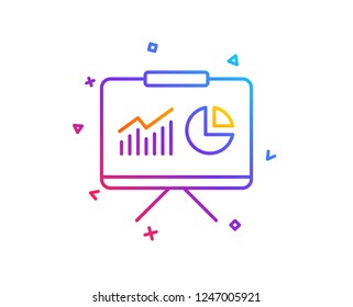 Presentation board line icon. Report chart or Sales growth sign. Analysis and Statistics data symbol. Gradient line button. Presentation icon design. Colorful geometric shapes. Vector