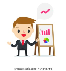 Presentation board marketing boy on white background