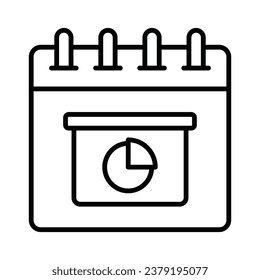 Tarjeta de presentación en el calendario que denota el icono de concepto de presentación, lista para usar el vector