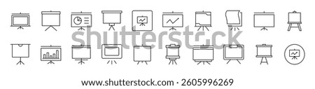 Presentation Board Outline Icon Collection. Editable Stroke. Perfect for Infographics, Articles, Books, Flyers, Banners