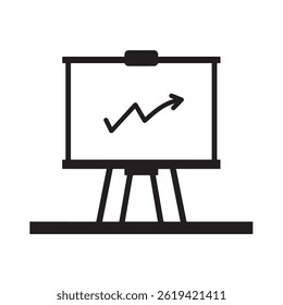 Presentation board with a pie chart, representing business analysis icon design,Modern e-learning and education whiteboard concepts.