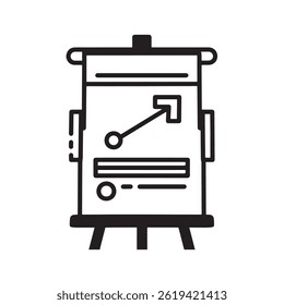 Presentation board with a pie chart, representing business analysis icon design,Modern e-learning and education whiteboard concepts.