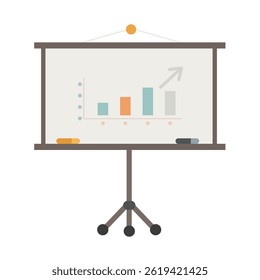 Presentation board with a pie chart, representing business analysis icon design,Modern e-learning and education whiteboard concepts.