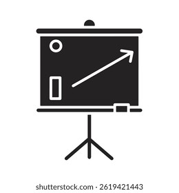 Presentation board with a pie chart, representing business analysis icon design,Modern e-learning and education whiteboard concepts.