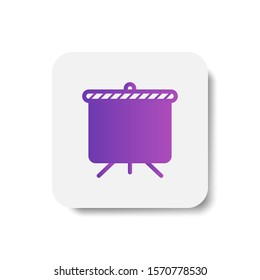 presentation board round icon in solid/glyph with stripes style in purple smooth gradient background, suitable for mobile and web UI, app button,  infographic, etc