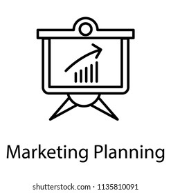 
Presentation board with some graphs and an ascending arrow is here to show marketing planning icon
