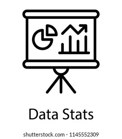 Presentation board with some graphs and an ascending arrow is here to show marketing planning icon