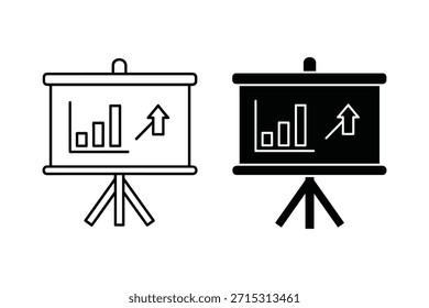 Tablero de presentación con iconos de gráficos de barras ascendentes