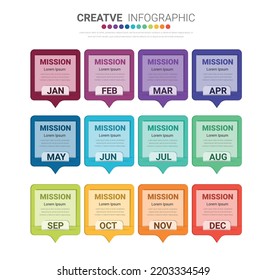 Presentation Business for 12 months, Can be used for workflow layout, diagram, business step options, banner, web design. Vector eps 10.