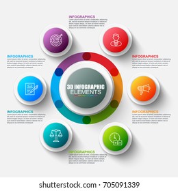 Presentation business 3d infographics vector design template. Can be used for steps, concept with 6 options, parts or processes, workflow, graph, diagram, chart, marketing icons, info graphics.