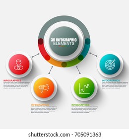 Presentation business 3d infographics vector design template. Can be used for steps, concept with 4 options, parts or processes, workflow, graph, diagram, chart, marketing icons, info graphics.