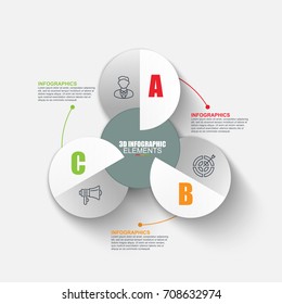Presentation business 3d infographics vector design template. Can be used for steps, concept with 3 options, parts or processes, workflow, graph, diagram, chart, marketing icons, info graphics.