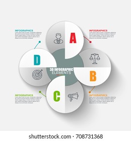 Presentation business 3d infographics vector design template. Can be used for steps, concept with 4 options, parts or processes, workflow, graph, diagram, chart, marketing icons, info graphics.