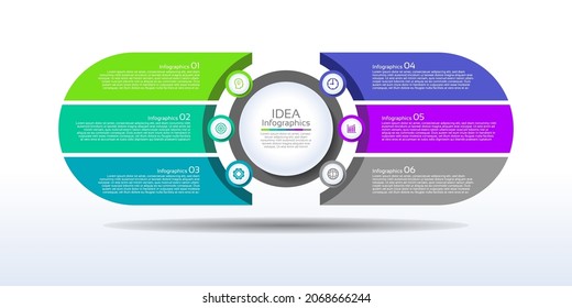 Presentación de la plantilla de información de fondo abstracto del negocio colorida con 6 pasos