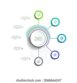 Abstrakter Hintergrund des Präsentationsgeschäfts - Infografik-Vorlagenkreis bunt mit 5 Schritten