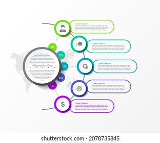 Presentación negocios abstracto fondo de la plantilla infográfica de color con 5 pasos