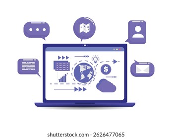 Presentation Business circle infographic with laptop and global network template illustration Infographic, Circle, Number 5, Chart, Diagram ,Icon
