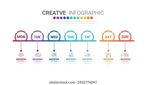 Presentation business concept with 7 steps, Timeline business for 7 day for week, Can be used for workflow layout, diagram, business step options, banner, web design. Vector eps 10.