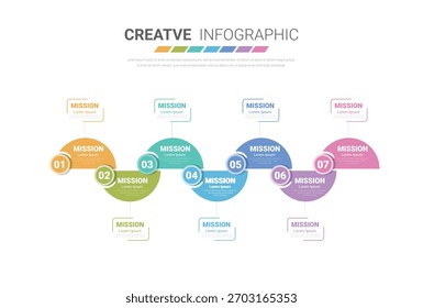 Concepto de negocio de presentación con 7 pasos, línea de tiempo de negocios para 7 días por semana, se puede utilizar para el diseño de flujo de trabajo, diagrama, opciones de pasos comerciales, Anuncio, Diseño web. Vector eps 10.
