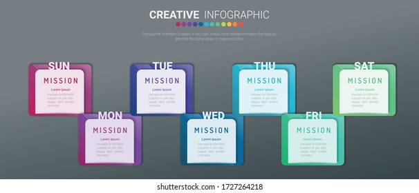 Presentation business concept with 7steps for week, Timeline business for 7 day, Can be used for workflow layout, diagram, business step options, banner, web design. Vector eps 10.