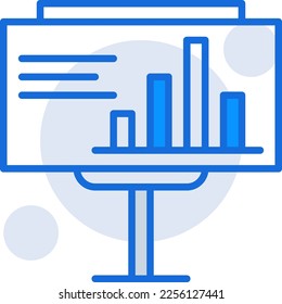 Presentation business icon with blue duotone style. Corporate, currency, database, development, discover, document, e commerce. Vector illustration