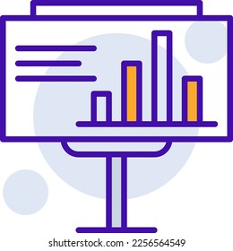 Presentation business icon with purple and orange duotone style. Corporate, currency, database, development, discover, document, e commerce. Vector illustration