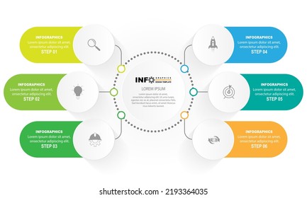 plantilla de diseño de círculo infográfico vectorial con 6 opciones o pasos.