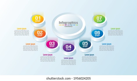 Presentación de elementos infográficos de negocios coloridos con 7 pasos