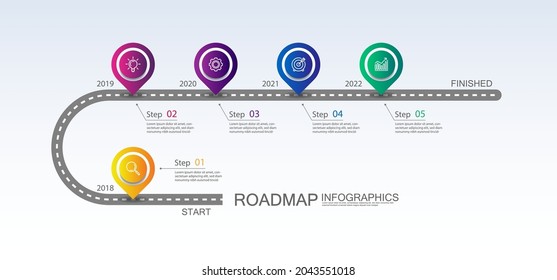 Presentation business infographic roadmap colorful with 5 step