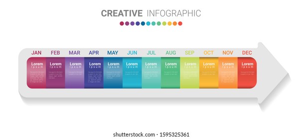 Presentation business infographic template for 12 months, 1 year, can be used for Business concept with 12 options, steps or processes.