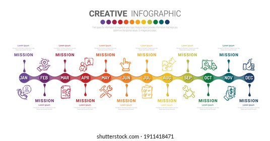 Presentation business infographic template for 12 months, 1 year, can be used for Business concept with 12 options, steps or processes.