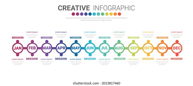 Presentation business infographic template for 12 months, 1 year, can be used for Business concept with 12 options, steps or processes.
