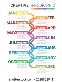 Presentation business infographic template for 12 months, 1 year, can be used for Business concept with 12 options, steps or processes.
