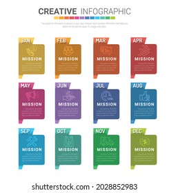 Presentation business infographic template for 12 months, 1 year, can be used for Business concept with 12 options, steps or processes.
