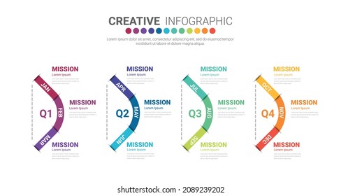 Presentation business infographic template for 12 months, 1 year, can be used for Business concept with 12 options, steps or processes.