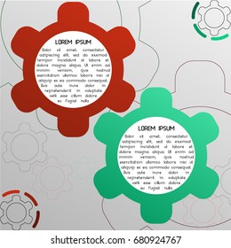 Presentation business infographic template with 2 options steps. 2 gears caption caption flat banner topic rubric high quality lines space red modern icons element cartoon style vector web data cogs