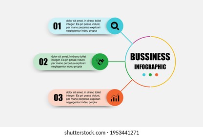 Presentation business infographic template with 3 options. The creative concept combination of circle and rectangle design presents 3 steps. Vector circle design template infographic for illustration.
