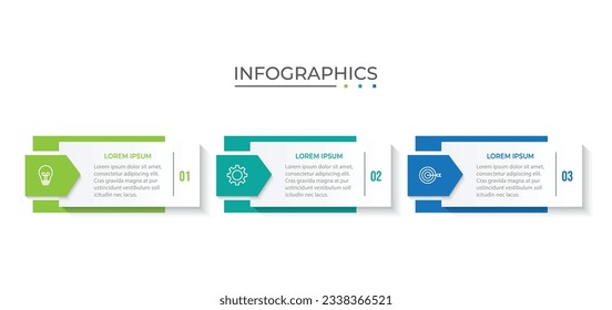 Presentación de la plantilla de infografía del negocio con 3 pasos. Ilustración vectorial.