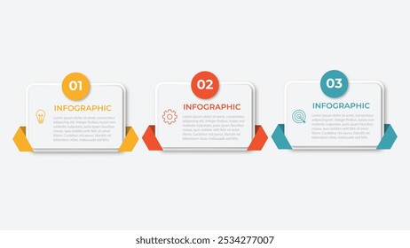 Modelo de infográfico comercial de apresentação com 3 opções. Ilustração vetorial.