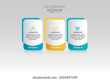 Modelo de infográfico comercial de apresentação com 3 opções.