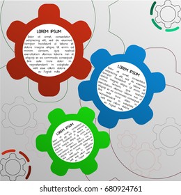 Presentation business infographic template with 3 options steps. 3 gears caption caption flat banner topic rubric high quality lines space red modern icons element cartoon style vector web data cogs