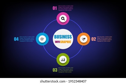 Presentation business infographic template with 4 options. Circle design template mesh tool black, blue background illustration. The creative concept circle infographic presents a four-step timeline.