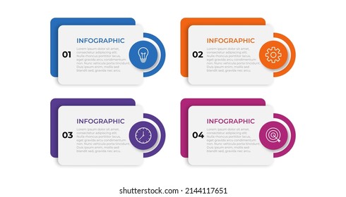 Presentación de la plantilla de infografía del negocio con 4 opciones. Ilustración vectorial.