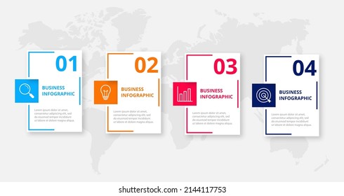 Presentación de la plantilla de infografía del negocio con 4 opciones. Ilustración vectorial.