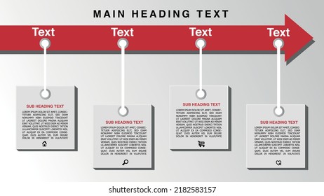 Präsentation Business Infografik Vorlage mit 4 Optionen. Vektorgrafik. Zeitstrahl