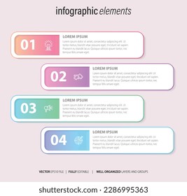 Presentación de la plantilla de infografía del negocio con 4 opciones. Ilustración vectorial.

