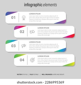 Presentación de la plantilla de infografía del negocio con 4 opciones. Ilustración vectorial.
