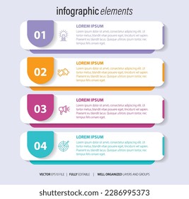 Präsentation Business Infografik Vorlage mit 4 Optionen. Vektorgrafik.
